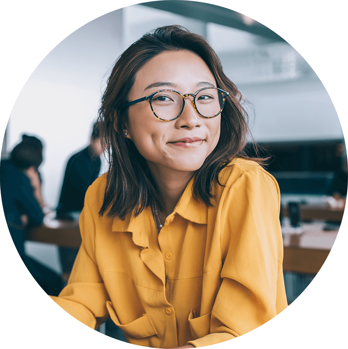 Cambodian girl smiling in the office, first job